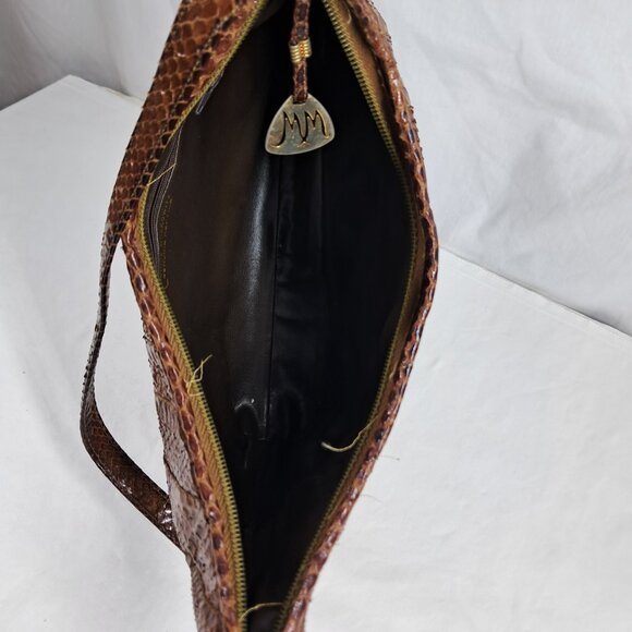 Vtg Morris Moskowitz Brown Genuine Reptile Shoulder Purse - Picture 10 of 16